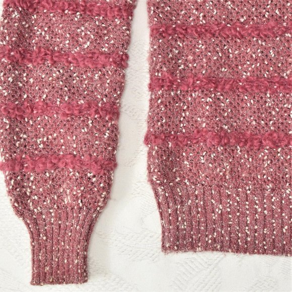 Vintage Mariea Kim Texture Multi-Knit Womens Sweaters Pink White Wool Stripe M - Picture 4 of 9